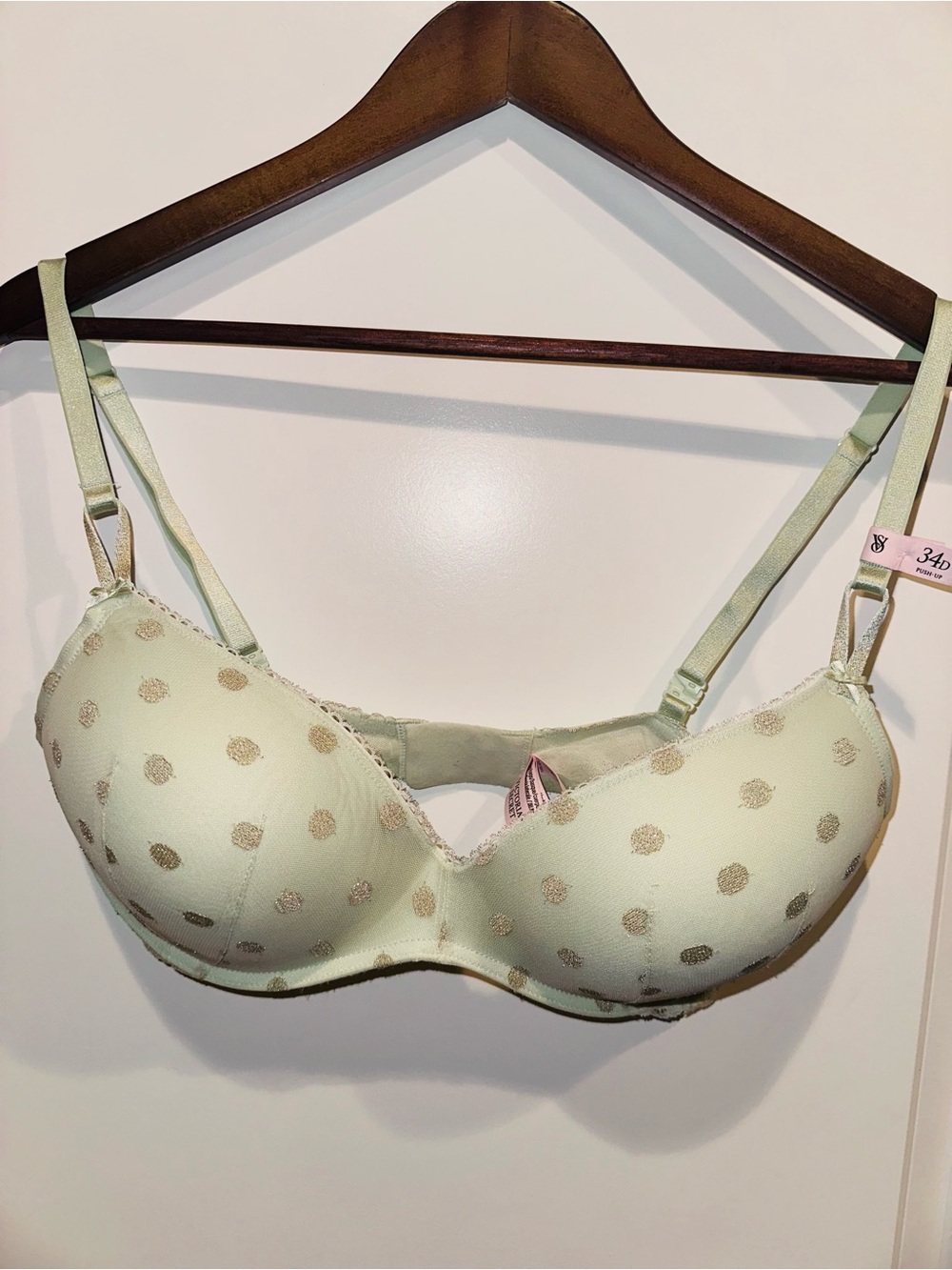 Victoria's Secret Light Green Bra with Gold Polka Dots